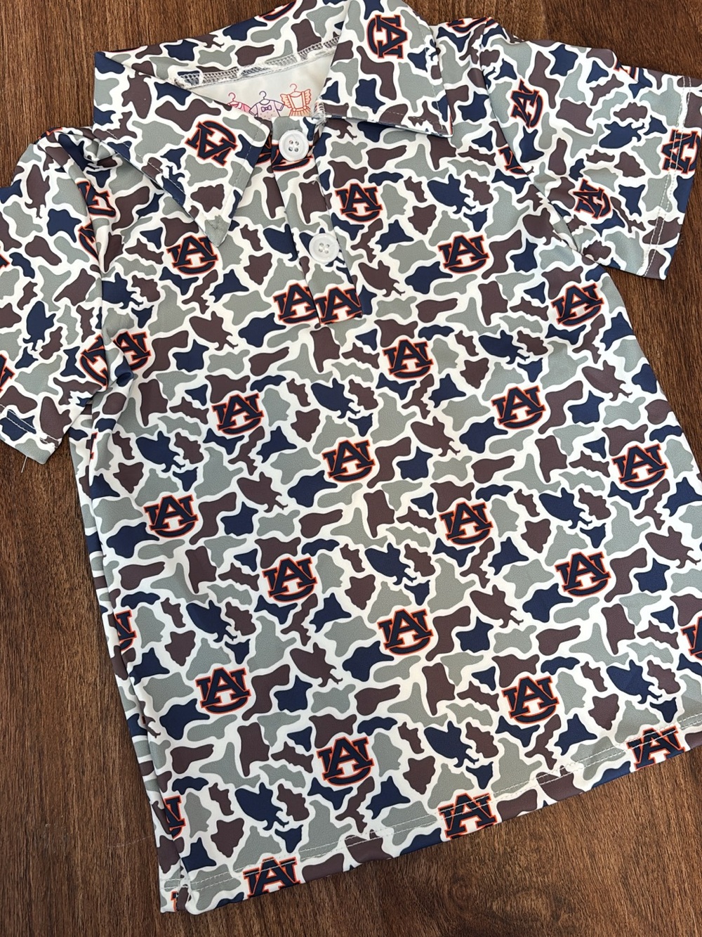 Auburn Camo-Print Short Sleeve Polo Shirt - Gray/Blue/Brown
